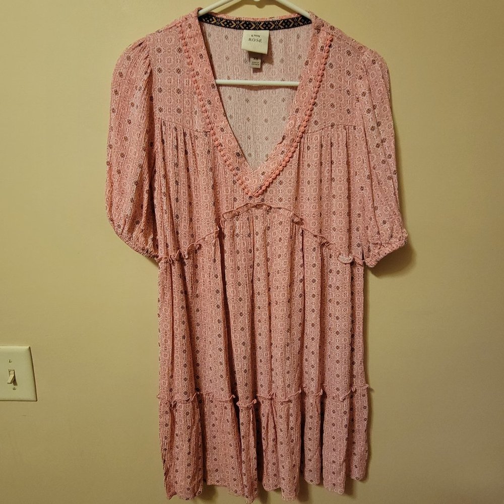 Knox Rose Coral Pink Floral Peasant Puff Sleeve Boho Babydoll Dress